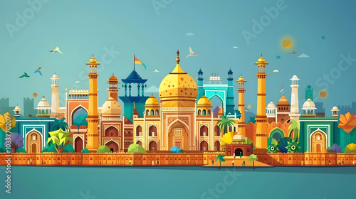 India background showing its incredible culture and diversity with monument, dance and festival