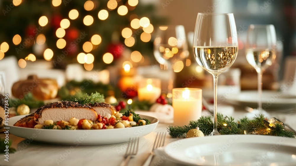 Warm and cozy holiday family dinner scene with grandparents parents and children seated around a beautifully decorated table surrounded by festive lighting candles Warm and cozy holiday family dinner scene with grandparents parents and children seated around a beautifully decorated table surrounded by festive lighting candles