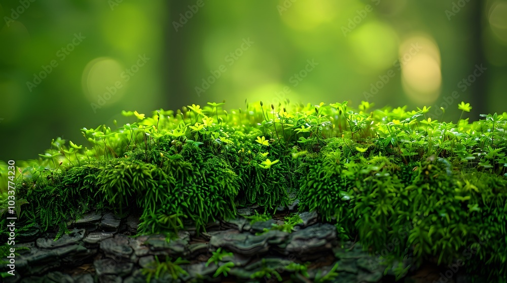 Intricate Closeup of Lush Moss Growth in a Rain-Soaked Forest, Showcasing Nature's Texture Intricate Closeup of Lush Moss Growth in a Rain-Soaked Forest, Showcasing Nature's Texture
