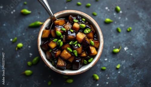 Wambatu Moju (Eggplant Pickle) with spices and tamarind (Sri Lankan Cuisine) photo