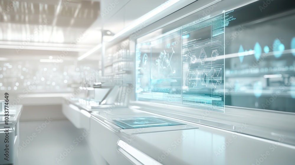 futuristic pharmacy lab featuring quantum computing technology with digital futuristic pharmacy lab featuring quantum computing technology with digital