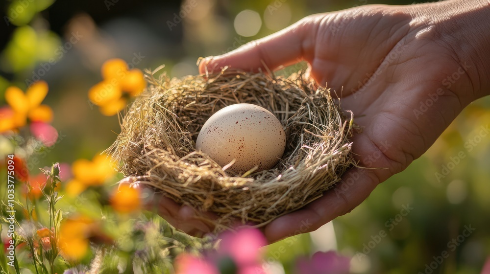 hand gently cradles a single brown egg hand gently cradles a single brown egg