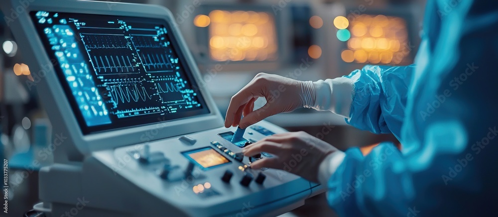 Fototapeta premium Medical Professional Working on a Monitor in a Hospital