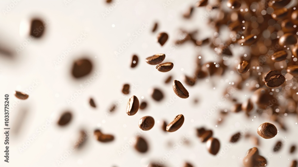 Coffee Beans Suspended in Motion Against a Contrasting Background Perfect for Food and Beverage Marketing Coffee Beans Suspended in Motion Against a Contrasting Background Perfect for Food and Beverage Marketing