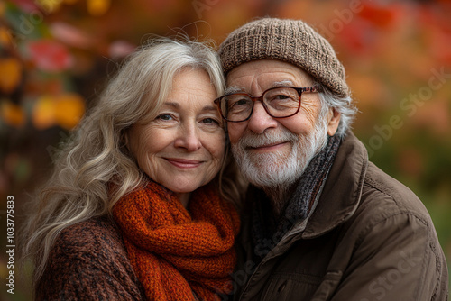 Happy senior couple hugging and smiling