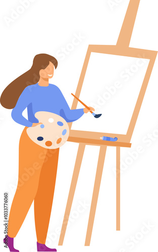 a young girl paints at an easel