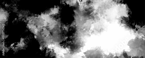 Abstract freeze motion of black dust explosion on white background. Abstract design with white paper texture background . Black and white ink effect water color illustration. Gray aquarelle painted	

