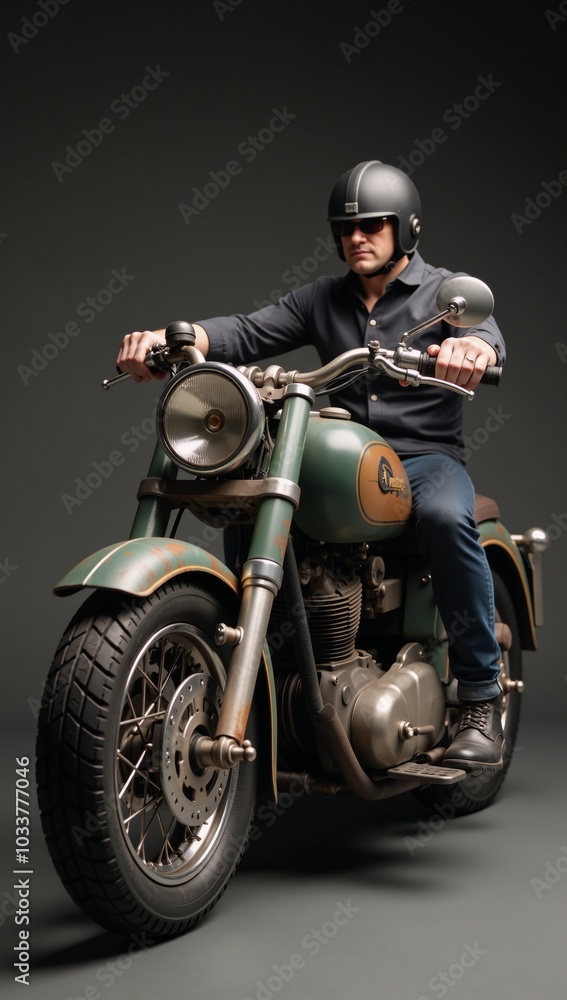 Illustrated image showcasing an antique motorcycle ride Illustrated image showcasing an antique motorcycle ride