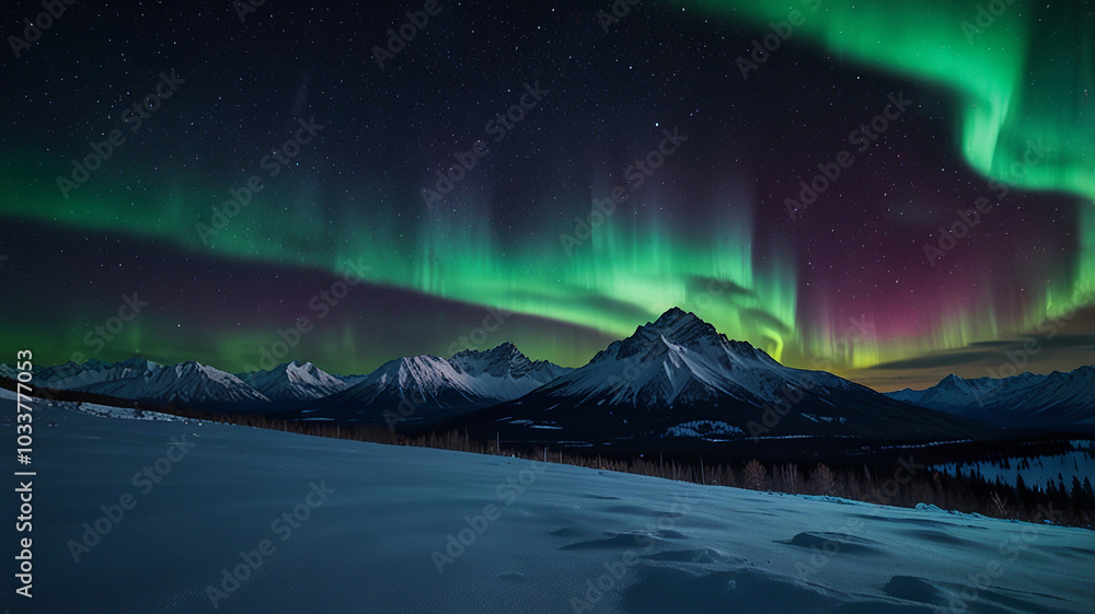 Fototapeta premium Pristine Frosty Landscapes Under Northern Lights