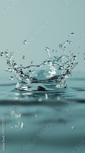 Captivating water splash dances in soft light, creating mesmerizing droplets of clarity