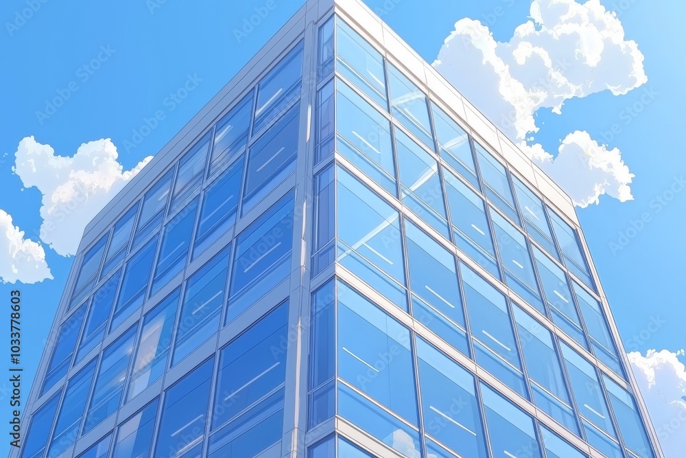 A modern glass building reflecting the clear blue sky, exuding a sense of tranquility and urban elegance. A modern glass building reflecting the clear blue sky, exuding a sense of tranquility and urban elegance.