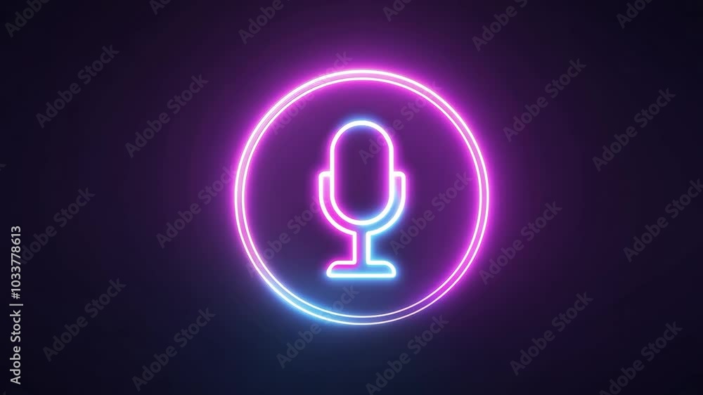 Glowing neon microphone icon in dark background Glowing neon microphone icon in dark background