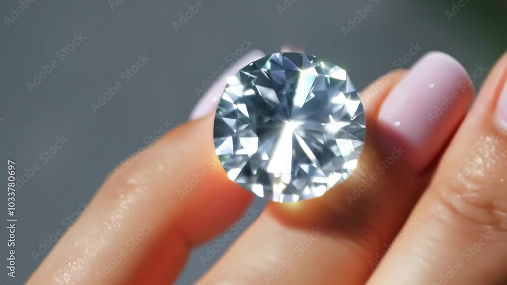 Close-up of a sparkling diamond held between fingertips Close-up of a sparkling diamond held between fingertips