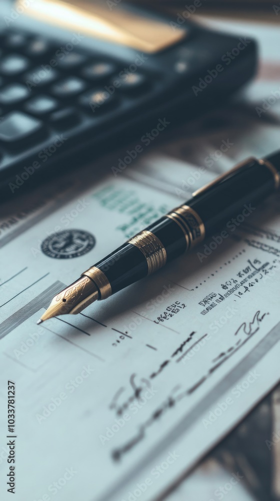 Business pen on money and financial papers Business pen on money and financial papers