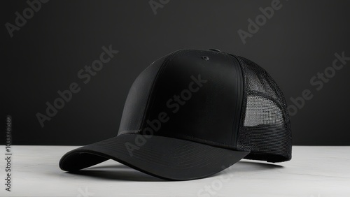 Blank black trucker hat mockup, front view