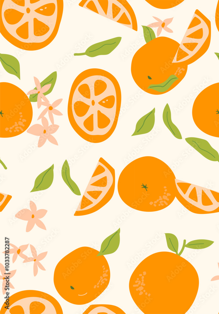 Abstract vertical orange poster, vector flat illustration. Summer or autumn bright pattern with tropical citrous fruit, modern cover design. Can used for labels, market ad, posters, covers for print. Abstract vertical orange poster, vector flat illustration. Summer or autumn bright pattern with tropical citrous fruit, modern cover design. Can used for labels, market ad, posters, covers for print.