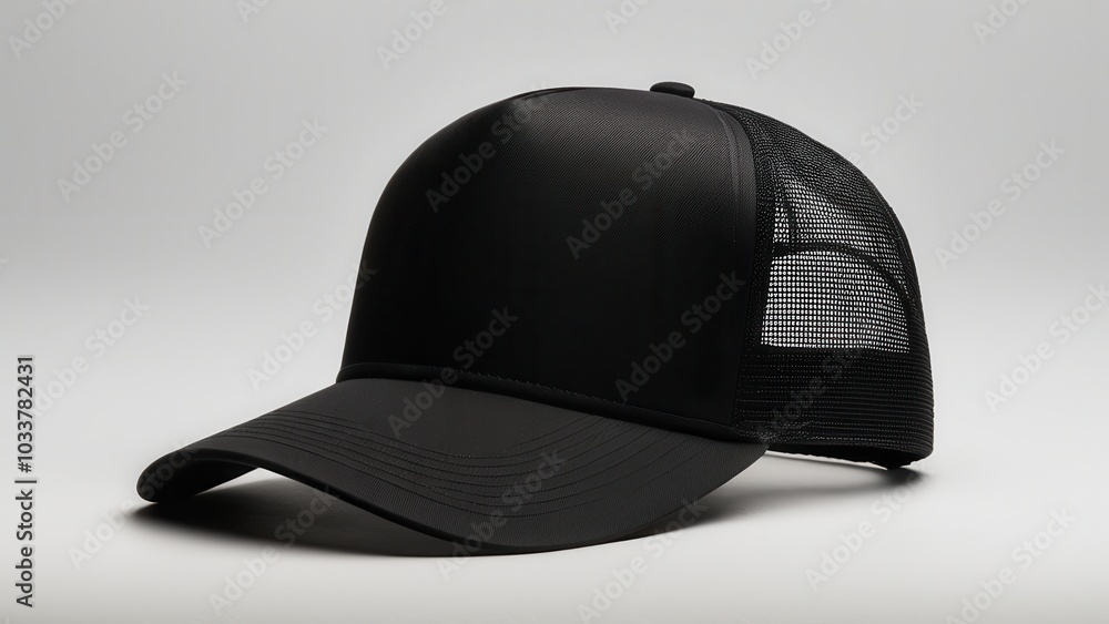 Blank black trucker hat mockup, front view