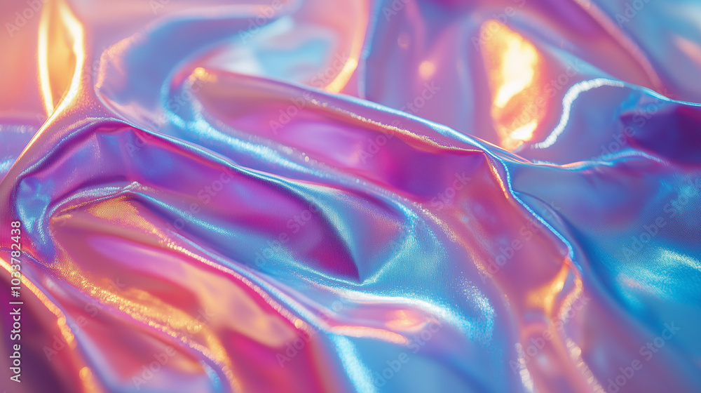 Fototapeta premium Background with abstract waves. Vibrant holographic chrome gradient. AI generative 