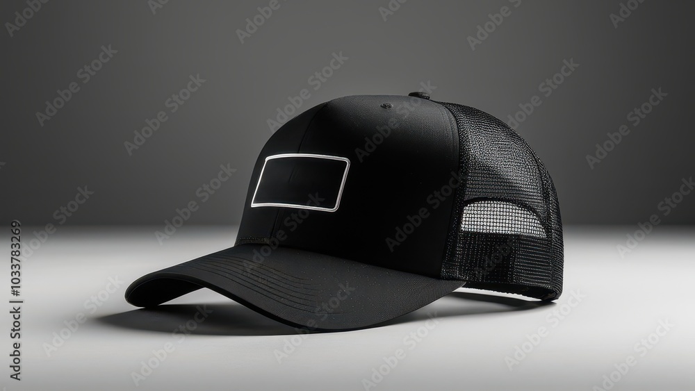 Blank black trucker hat mockup, front view