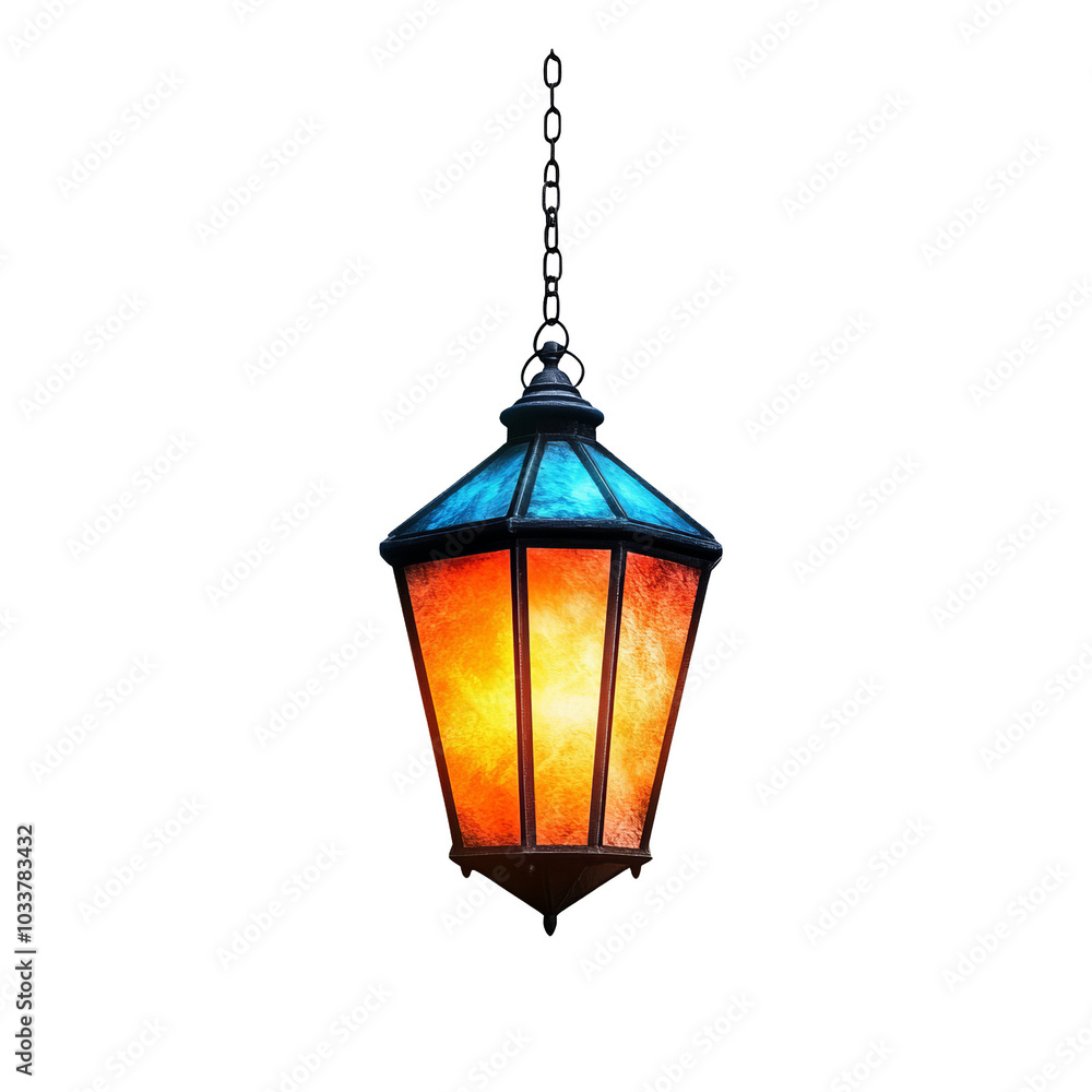 Colorful hanging lantern with a unique design, isolated on a white background. Colorful hanging lantern with a unique design, isolated on a white background.