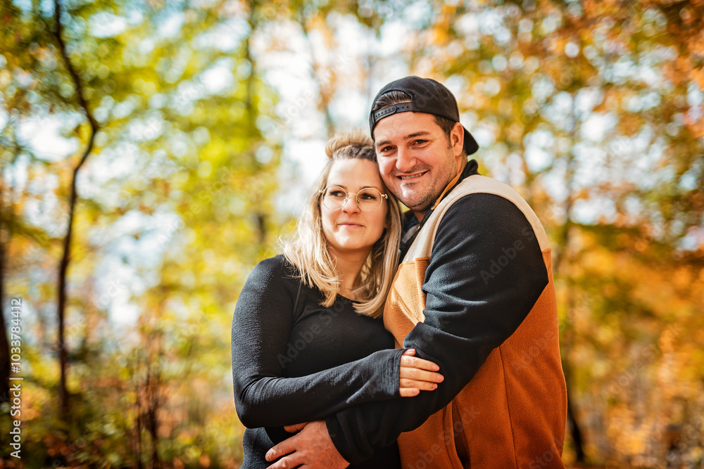 photo of harmony romantic couple in october autumn forest town park photo of harmony romantic couple in october autumn forest town park