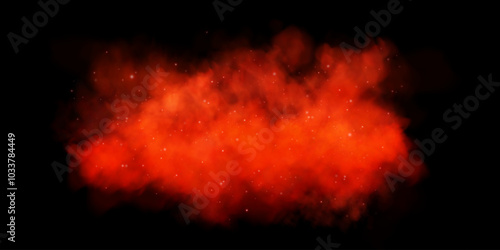 Fantastic smoke background. Magic smoke with glitter and small particles of twinkling stars, fog with glowing particles, red vapor with stardust. Vector illustration.	