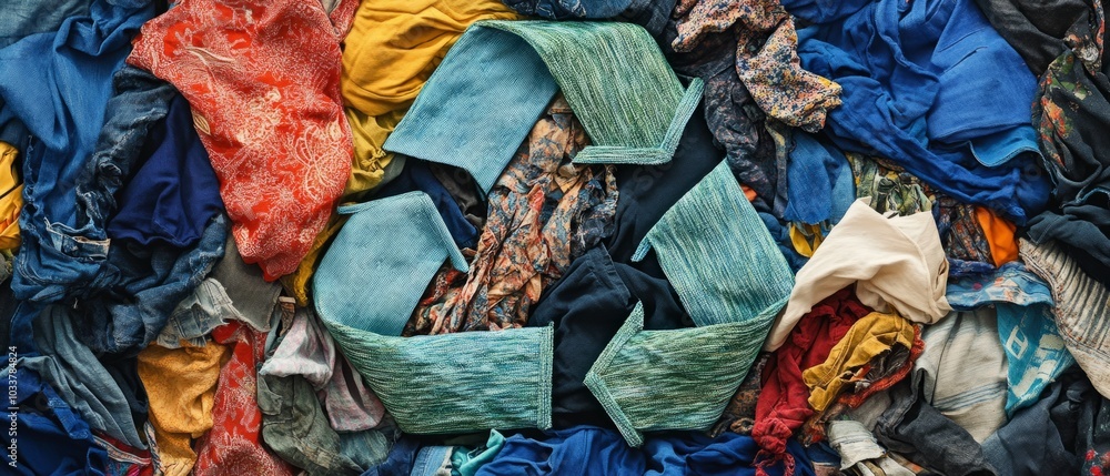 Recycle symbol fashioned from assorted garments Recycle symbol fashioned from assorted garments
