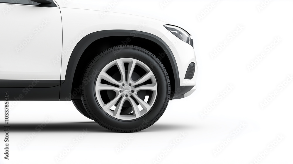 close up view of modern white SUV showcasing its stylish alloy wheel and tire. sleek design highlights vehicles contemporary aesthetics and attention to detail. close up view of modern white SUV showcasing its stylish alloy wheel and tire. sleek design highlights vehicles contemporary aesthetics and attention to detail.