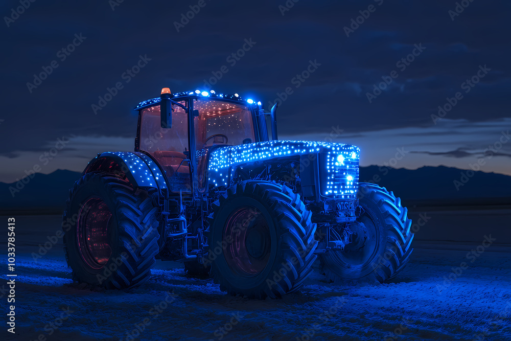 image of a tractor with bioluminescent spots glowing in the dark image of a tractor with bioluminescent spots glowing in the dark