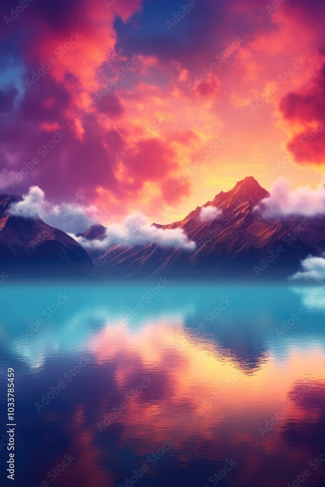 beautiful mountain in colorful nature landscape by lake illustration beautiful mountain in colorful nature landscape by lake illustration