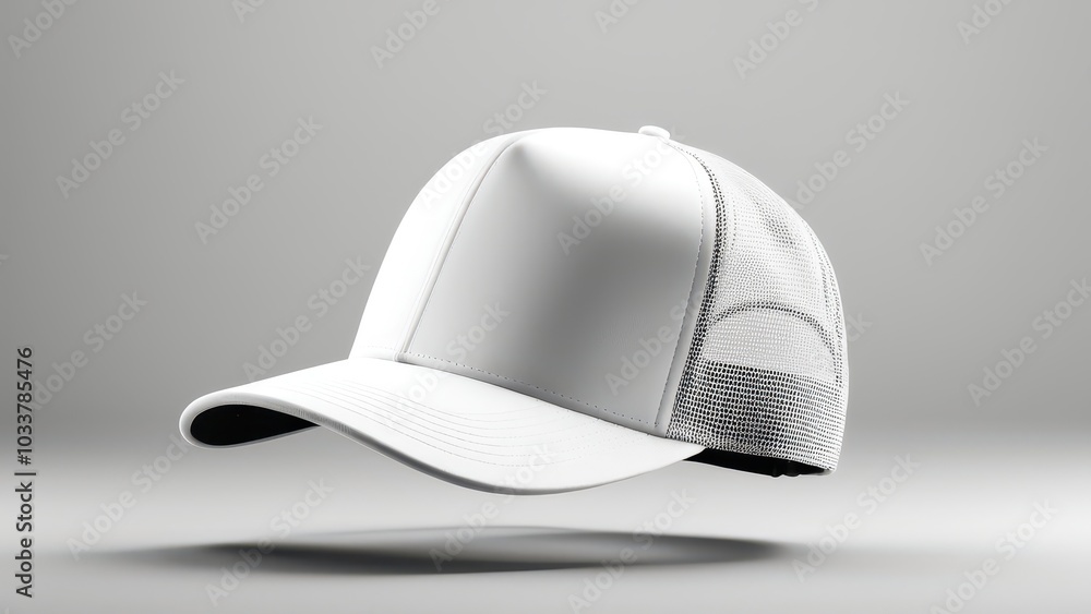 Fototapeta premium Blank white trucker hat mockup, front view