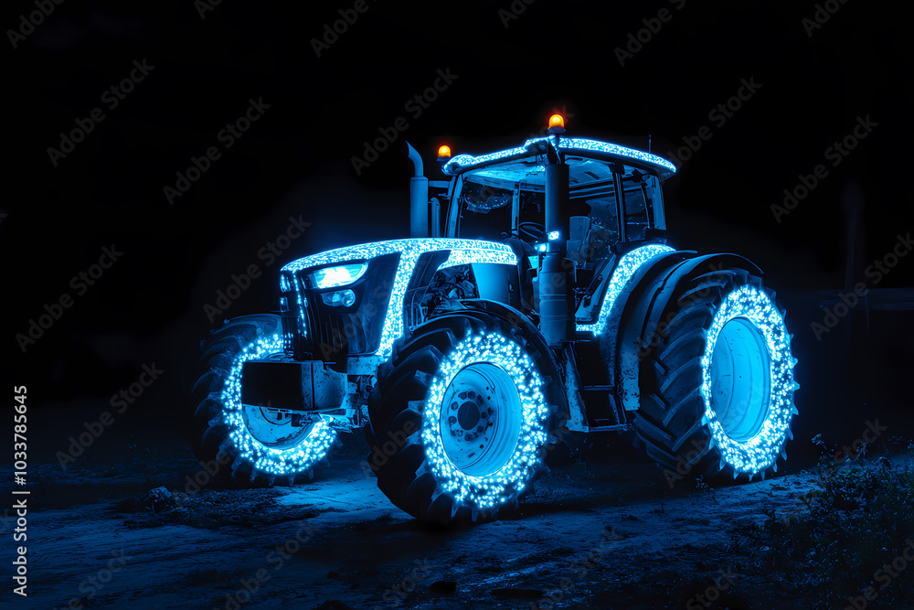 image of a tractor with bioluminescent spots glowing in the dark image of a tractor with bioluminescent spots glowing in the dark