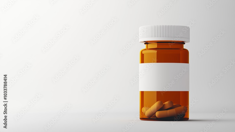 A clear prescription bottle containing capsules sits on a light surface, showcasing its contents with simplicity and clarity A clear prescription bottle containing capsules sits on a light surface, showcasing its contents with simplicity and clarity
