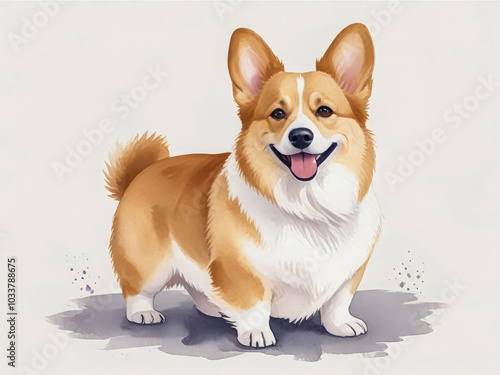 Watercolor corgi dog on white background