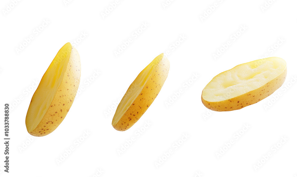 potato slice falling on transparent background potato slice falling on transparent background