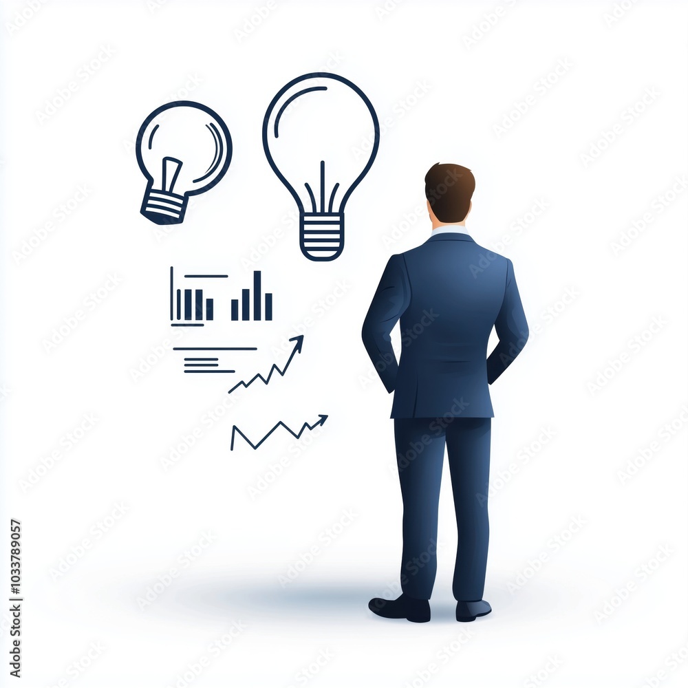 Businessman analyzing graphs and ideas for growth. White isolated background. Businessman analyzing graphs and ideas for growth. White isolated background.