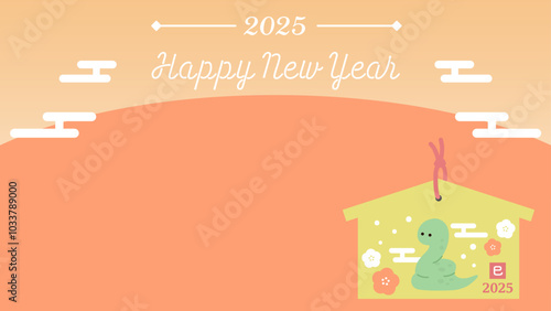 2025年巳年-干支の絵馬年賀イラスト