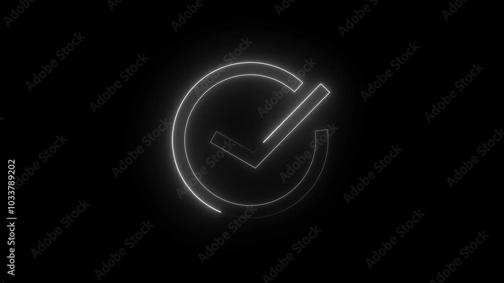 glowing check mark icon animation. check mark icon circle neon sign. glowing check mark icon animation. check mark icon circle neon sign.