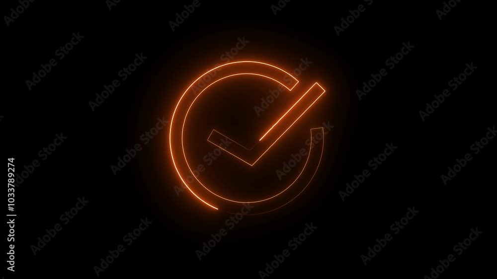 glowing check mark icon animation. check mark icon circle neon sign. glowing check mark icon animation. check mark icon circle neon sign.
