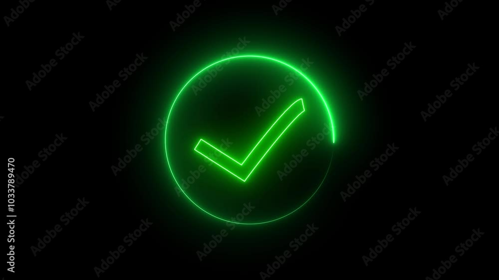 check mark icon neon bright royal blue color sign animation. Glowing neon tick mark in neon rectangle. animation on black background. check mark icon neon bright royal blue color sign animation. Glowing neon tick mark in neon rectangle. animation on black background.