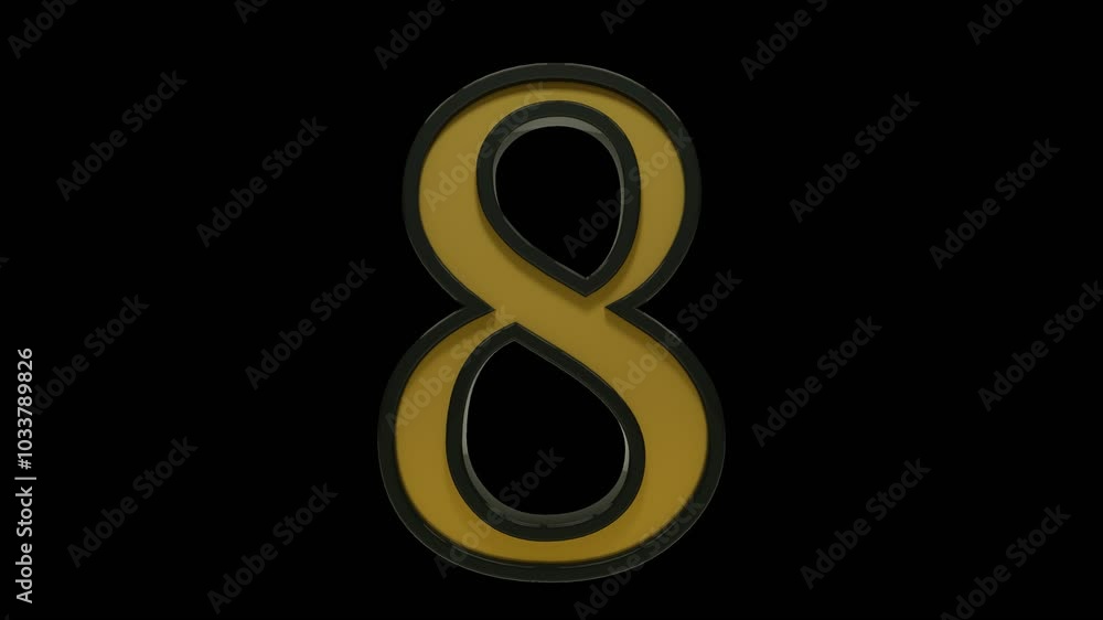 This stock motion graphics video features golden numbers with black outline rotating on transparent background This stock motion graphics video features golden numbers with black outline rotating on transparent background