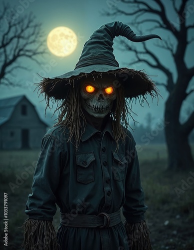 Scary scarecrow. Halloween holiday concept photo