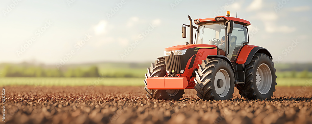 Obraz premium Tractor in field, sustainable fuel combustion, green farming technology, 3D illustration