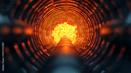 Efficient combustion chamber, sustainable fuel solution, energy-saving design, 3D illustration