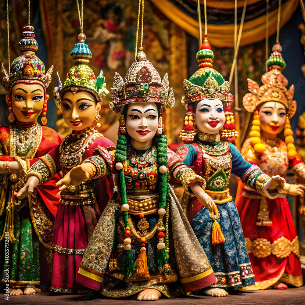 Fototapeta premium A traditional puppet show featuring intricately crafted puppets
