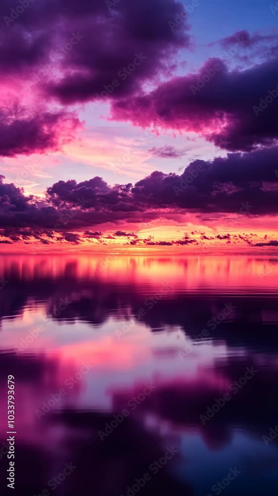 Vibrant sunset over calm ocean with dramatic Vibrant sunset over calm ocean with dramatic