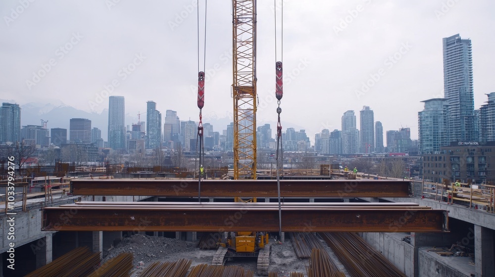 Fototapeta premium Urban Construction with City Skyline in Background
