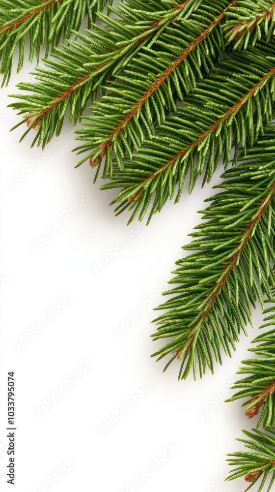 A well-defined pine tree branch lies against a clean white backdrop, highlighting the intricate details of its needles and structure for organic or natural-themed designs A well-defined pine tree branch lies against a clean white backdrop, highlighting the intricate details of its needles and structure for organic or natural-themed designs
