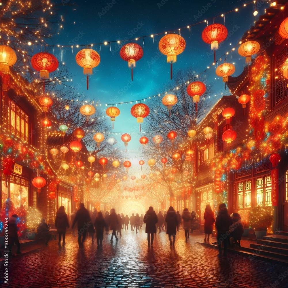 Magical festive street scene with lanterns celebrating the joy of chinese new year Magical festive street scene with lanterns celebrating the joy of chinese new year