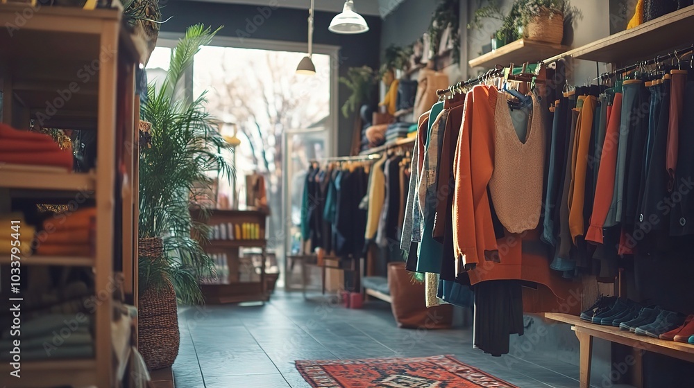 Naklejka premium Cozy Clothing Store Interior with Colorful Apparel